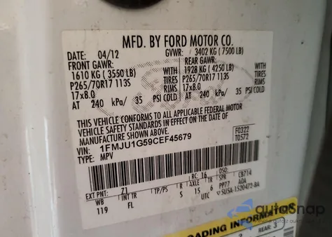 2012 Ford Expedition Xl from USA, damaged, VIN 1FMJU1G59CEF45679